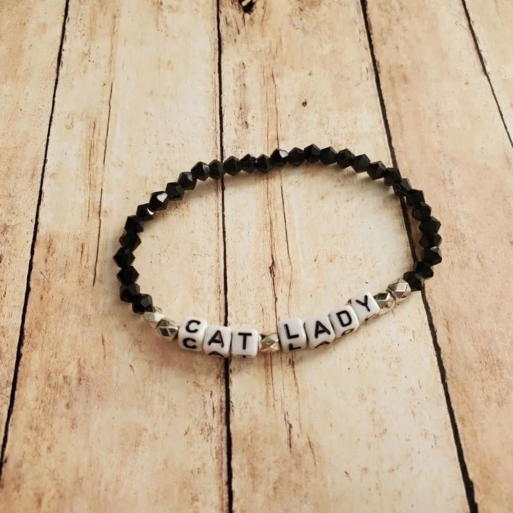 Cat Lady Jewelry, Beaded Stretch Bracelet, Gifts for Cat Ladies